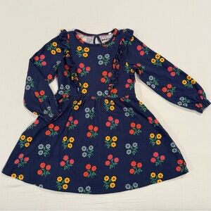 Mini Boden Ruffle Dress Girls 6-7 Y Long Sleeves College Navy Flowers Floral